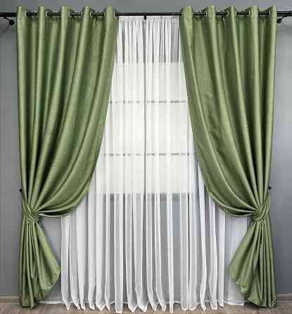 Комплект штор на люверсах VR-Textil Шенилл однотонный № 1684ш Зеленый 150х250 см 2 шт (37-0243) Киев