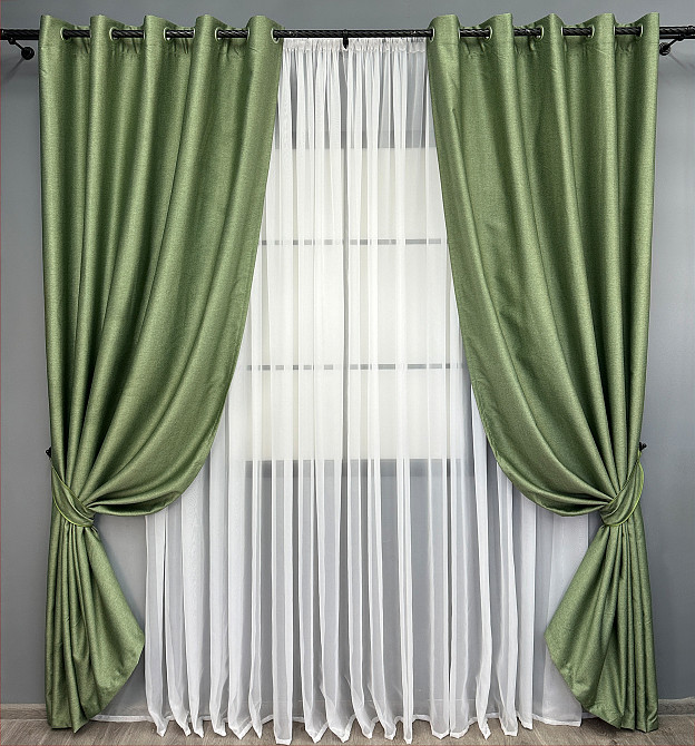 Комплект штор на люверсах VR-Textil Шенилл однотонный № 1684ш Зеленый 150х250 см 2 шт (37-0243) Киев - изображение 2