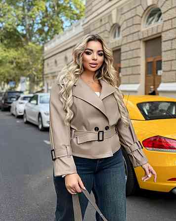 Жіноча стильна повсякденна куртка з екошкіри Бежевий, 46/48 Одеса