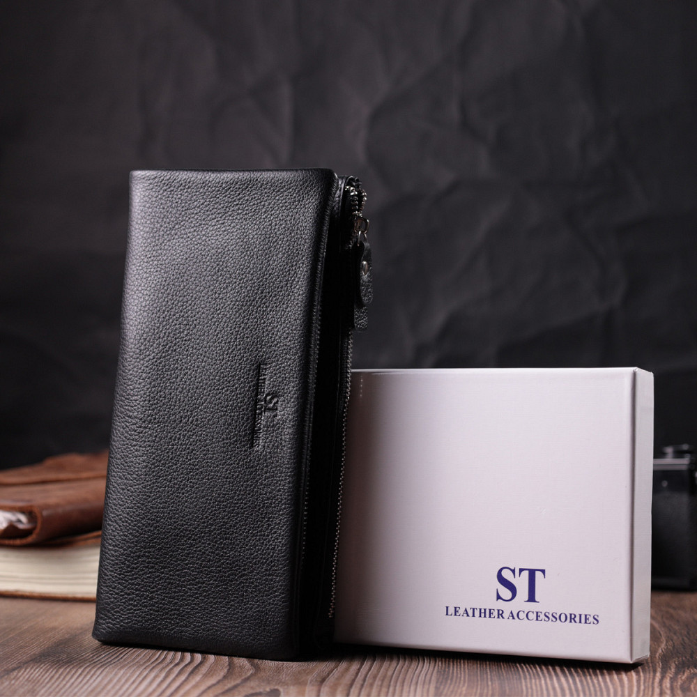 Жіночий гаманець-клатч із двома блискавками з натуральної шкіри ST Leather 22527 Чорний Київ - фото 1