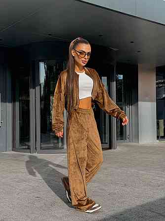 Женский прогулочный костюм двойка: кофта и штаны велюр мрамор 42/44, Кемел Одесса