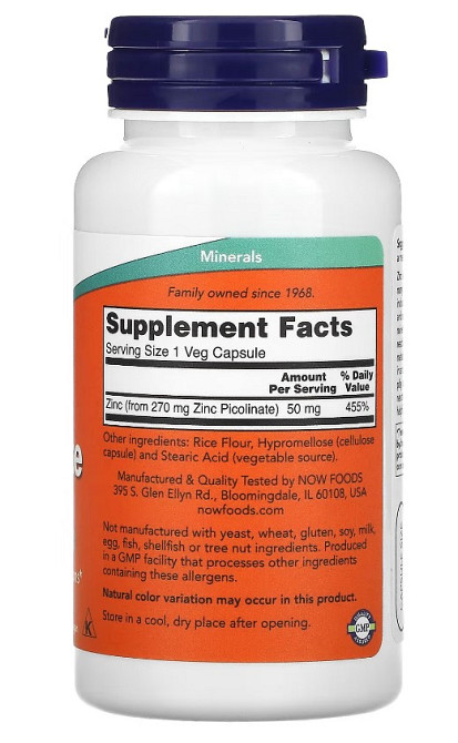 Пиколинат цинка (Zinc Picolinate), Now Foods, 50 мг 60 капсул Київ - фото 4