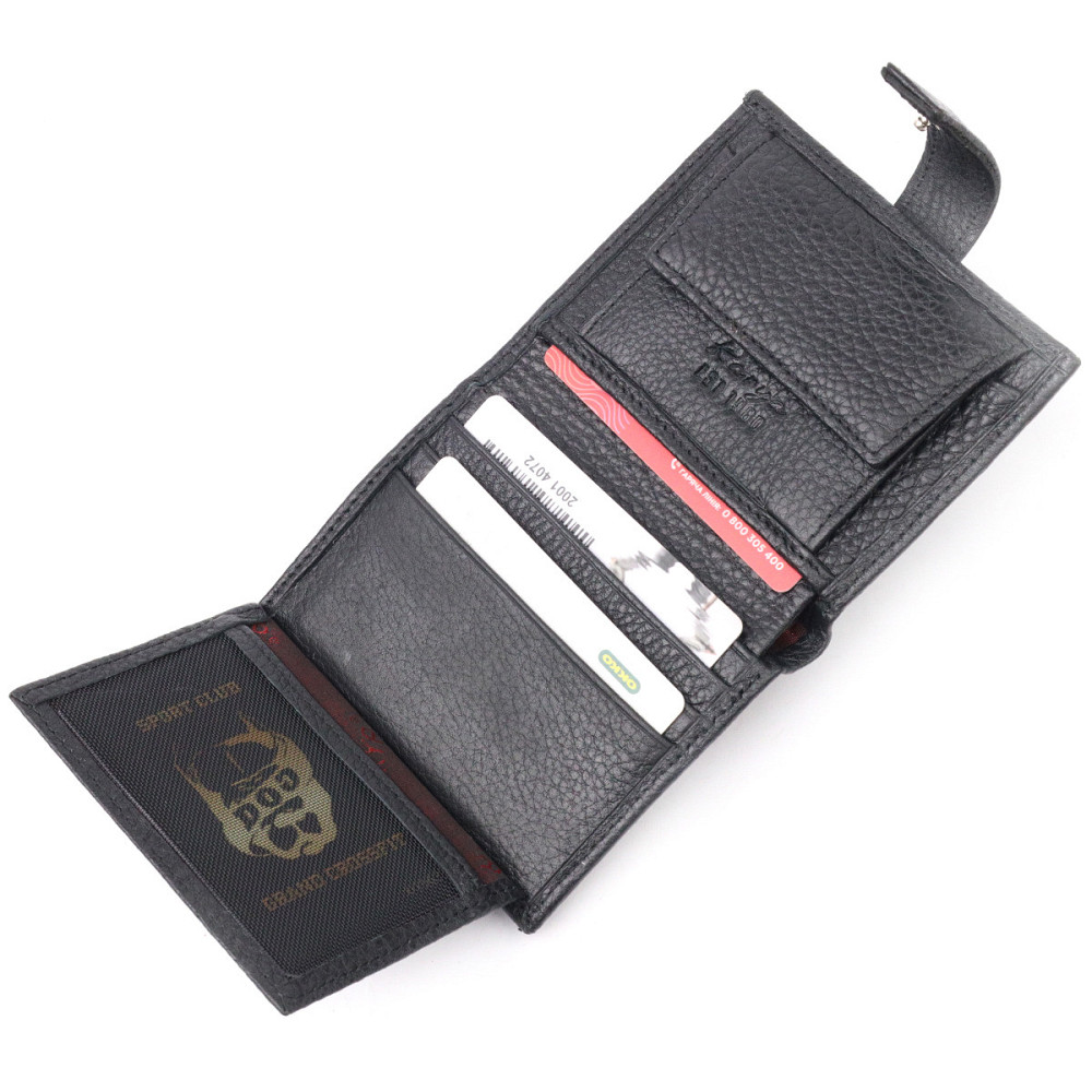 Функциональный вертикальный небольшой мужской кошелек из зернистой кожи KARYA 20992 Черный Киев - изображение 8