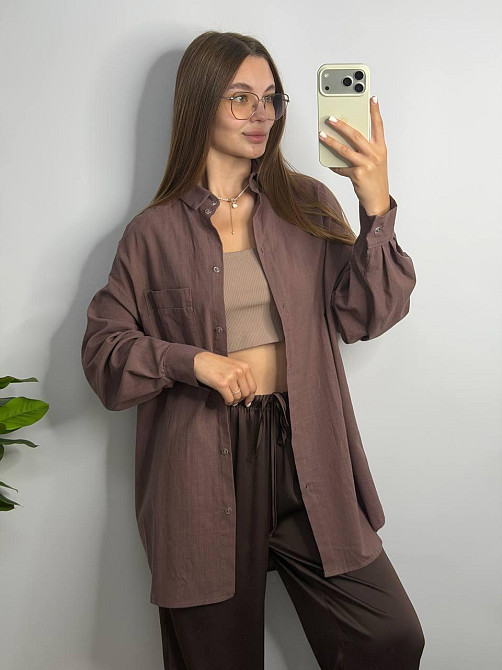 Жіноча літня сорочка oversize Коричневий, L/2XL Харків - фото 1