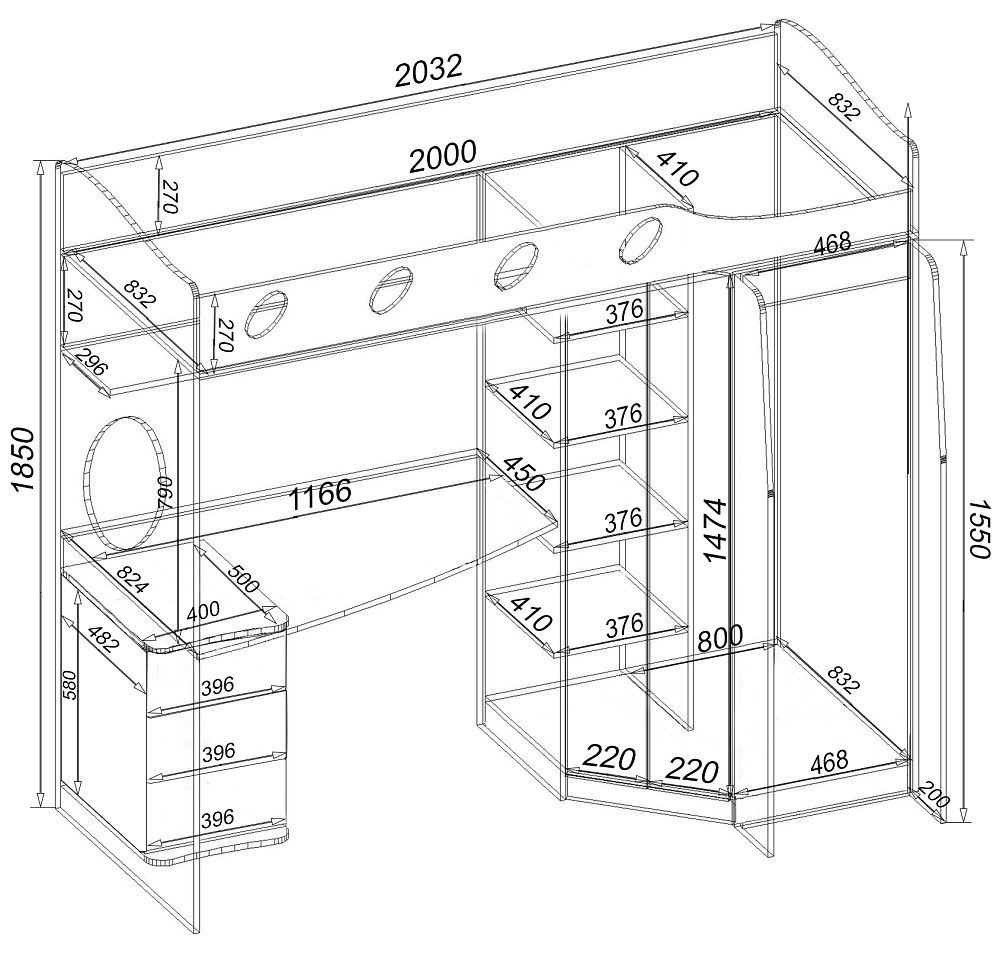 Детская Everest, Дуб Сонома Трюфель, 2032/1032/1850, 800х2000 Львов - изображение 2