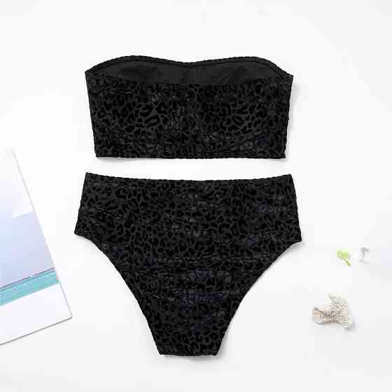 Раздельный купальник большого размера вельветовый 4XL черный Киев