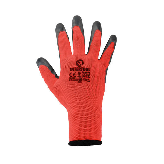 Рукавичка трикотажна з сірим нітриловим покриттям долоні, синтетична, червона,10