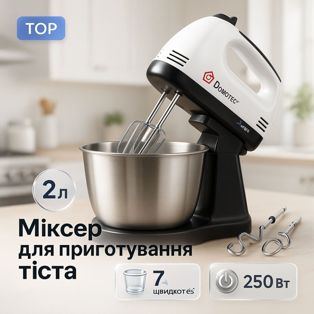 Миксеры с чашей Domotec R6637W 250 Вт, Миксер с скоростями и насадками, Миксер для кремов и муссов IV-60 Львов - изображение 17