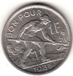 Монета 1 франк Люксембург 1935 сталевар большая редкий год Полтава - изображение 1