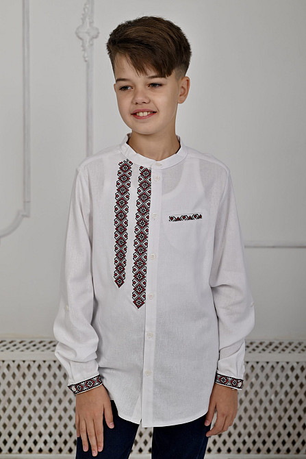 Вышиванка для мальчика Орнамент лен с голубым орнаментом Сумы - изображение 1