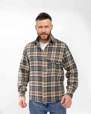 Чоловіча повсякденна картата сорочка турецький котон фланель Графіт, 54/56 Одеса