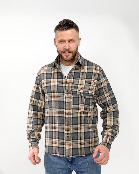 Чоловіча повсякденна картата сорочка турецький котон фланель Графіт, 54/56 Одеса - фото 1