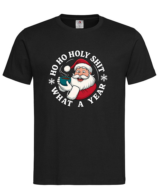 Новорічна футболка з Санта-Клаусом "Ho Ho Holy Shit What a Year" Чорний, L Городище - фото 1