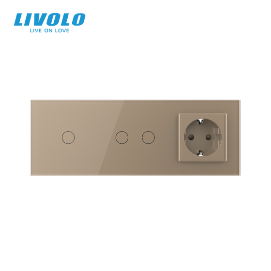 LIVOLO Сенсорний прохідний/перехресний вимикач 3 сенсора (1-2) 1 розетка LIVOLO золото матове с Коломия