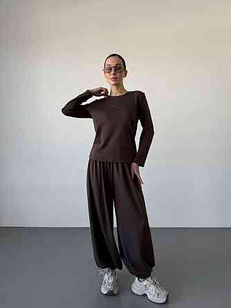Женский повседневный прогулочный костюм двойка: кофта и брюки турецкая двунить Коричневый, 42/44 Одесса