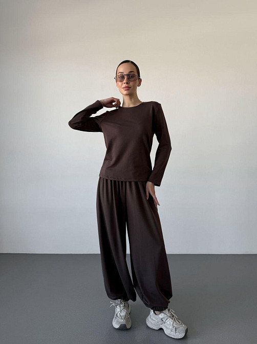 Женский повседневный прогулочный костюм двойка: кофта и брюки турецкая двунить Коричневый, 42/44 Одесса - изображение 5