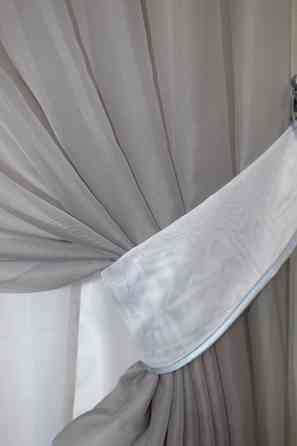 Кухонна занавіска VR-Textil № 018к штора і тюль з ламбрекеном сірий з білим 270х170 см (50-218) Киев