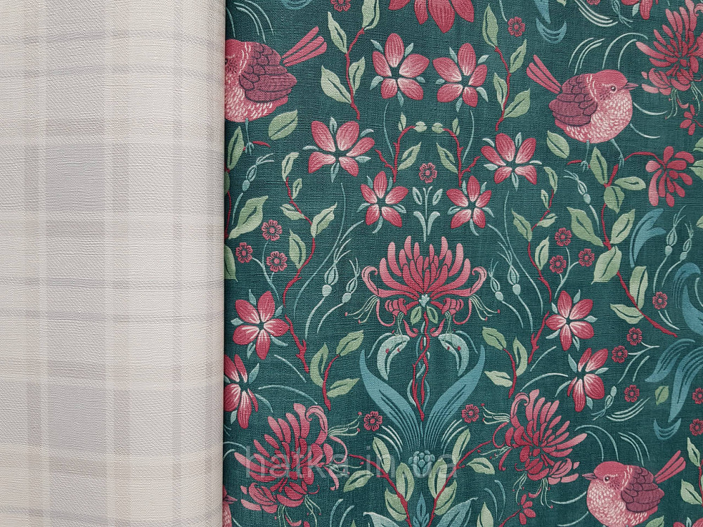 Шпалери вінілові на флізеліні A.S.Creation Maison charme 0.53x10 квіти листя птиці бордові зелені бірюзові Київ - фото 2
