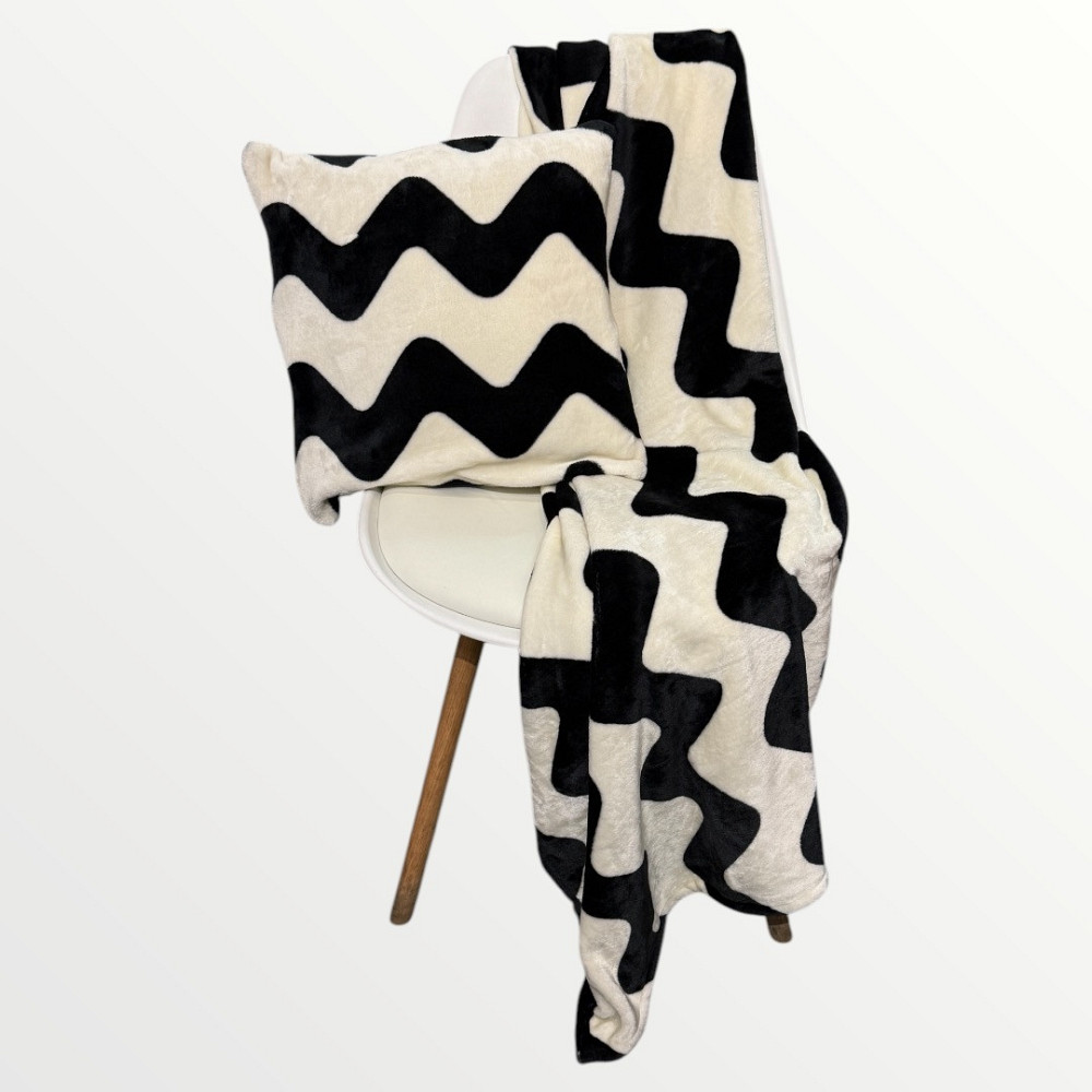 Ecotton Набір для подорожі Ecotton 2 в 1 Подушка 40х40 плед 110х140 Зіг-заг чорно-білий Коломия - фото 3