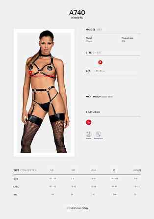 Портупея на груди Obsessive A740 harness black O/S, штучна шкіра Sex Aura Київ