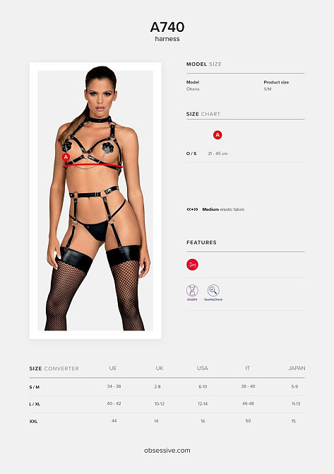 Портупея на груди Obsessive A740 harness black O/S, штучна шкіра Sex Aura Київ - фото 5