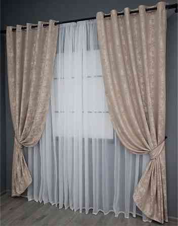 Комплект штор на люверсах VR-Textil Жакард Sultan YL № 1290ш Бежево-пудровий 150х250 см 2 шт (37-0025) Київ