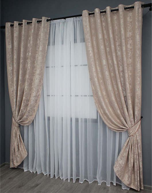 Комплект штор на люверсах VR-Textil Жаккард Sultan YL № 1290ш Бежево-пудровый 150х250 см 2 шт (37-0025) Киев - изображение 3