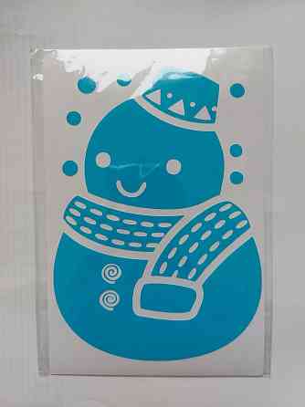 Наклейка новорічна Сніговик 15 на 10 см блакитний Київ