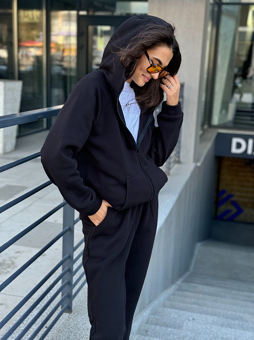 Теплый спортивный костюм женский на змейке Черный 50/52 Харьков - изображение 7