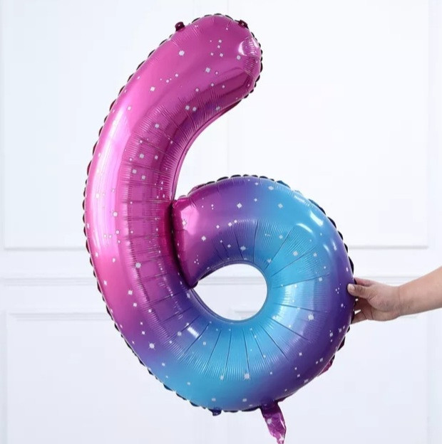 Кулька цифра 6 фольгована з принтом зірок 40 дюймів різнобарвний Київ - фото 1