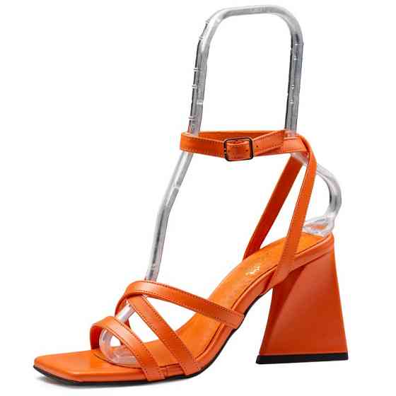 LIRIO Яскраві босоніжки жіночі помаранчеві, натуральна шкіра літні на стійких підборах LIRIO L0 Коломия