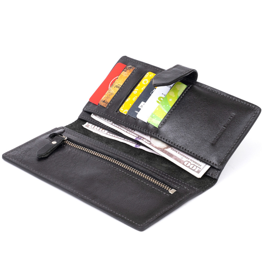 Вертикальный бумажник глянцевый Anet на кнопке GRANDE PELLE 11324 Черный Киев - изображение 3