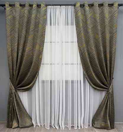 Комплект штор на люверсах VR-Textil Жаккард Mystery № 1622ш Капучино с золотистым 1622ш 150х280 см 2 шт (37-0203) Киев