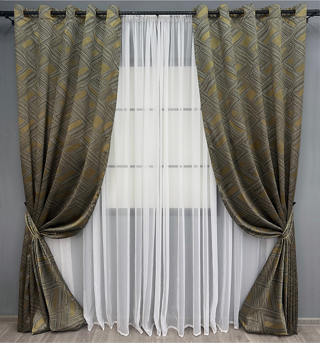 Комплект штор на люверсах VR-Textil Жакард Mystery № 1622ш Капучино з золотистим 1622ш 150х280 см 2 шт (37-0203) Київ - фото 2