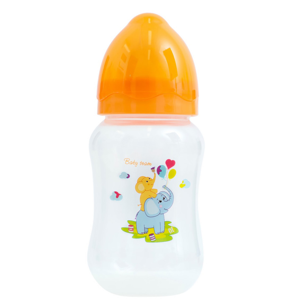 Пляшечка для годування з широким горлом та силіконовою соскою 1002 помаранчевий 250 мл Вінниця - фото 1