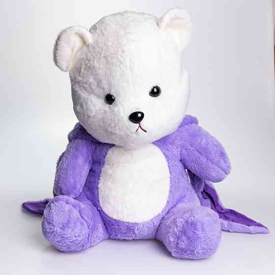 М'яка іграшка-плед, подушка 3 в 1 Ведмедик Тедді в костюмі Ангела плед в іграшці 40×35×15 (см) дитячий плед іграшка Фіолетовий 520-2V Коломия