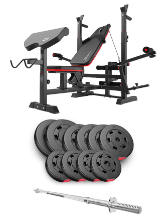 Набір Hop-Sport Premium 59кг з лавою HS-1075 Pro та штангою Київ