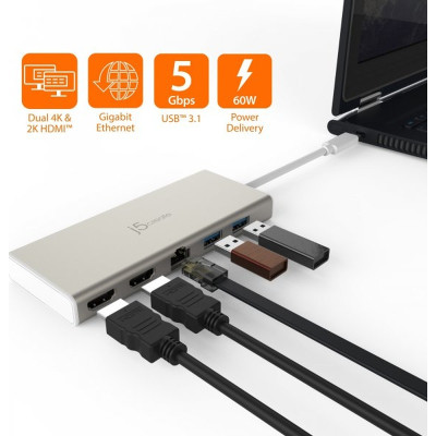 Порт-репликатор J5create Dock-Station USB-C 6-in-1 (HDMI/PD/USB-A/USB-C/LAN) (JCD381-N) Винница - изображение 4