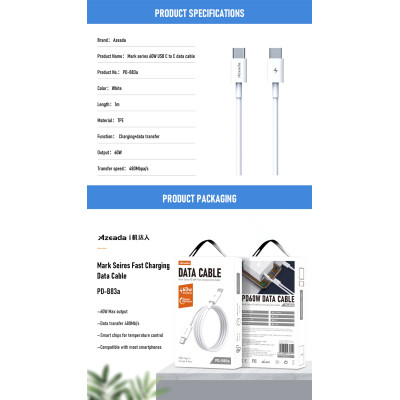 Дата кабель USB-C to USB-C 1.0m PD-B83a 60W Proda (PD-B83a-WHT) Вінниця - фото 3