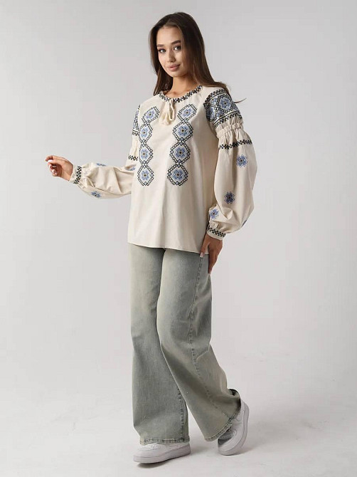 Женская стильная современная вышиванка с завязками 80% хлопок, 20% полиэстер Одесса - изображение 10