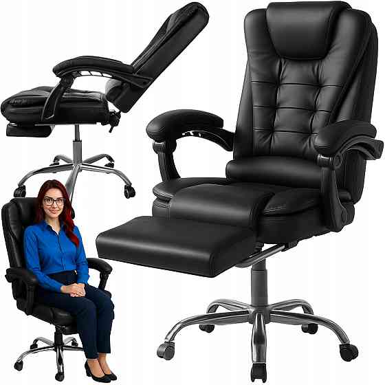 Офисное кресло с подставкой для ног из экокожи до 130 кг Malatec (26195) Black Нововолынск