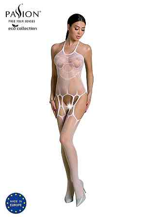 Бодистокинг Passion ECO BS002 white, с доступом, имитация подвязок, абстрактный рисунок Sex Aura Киев
