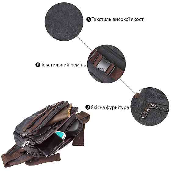 Бананка текстильная на пояс Vintage 20159 Черная Киев