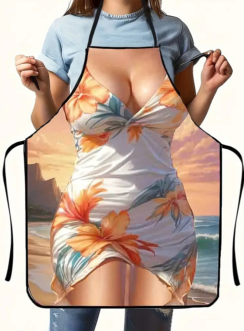 Фартух з приколом для жінок Сукня с квітами 80 на 60 см різнобарвний Київ - фото 3