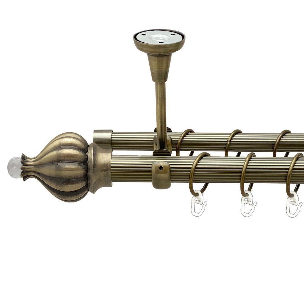 Карниз Orvit Таджа-Кристал металевий дворядний відкритий до стелі рифлена труба кільце металеве Антик 25\19 мм 160 см Львів - фото 1