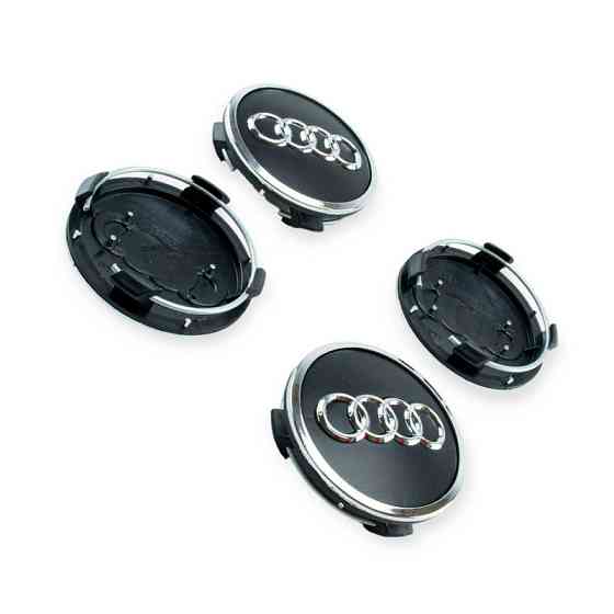 Ковпачок заглушка диска audi 56/61мм чорні (к-т 4шт) з кільцем, хром ободок - Мукачево