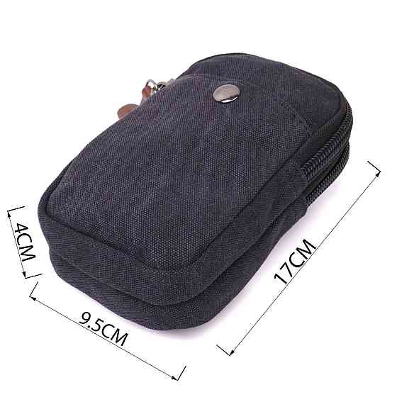 Сумка-чехол на пояс с металлическим карабином из текстиля Vintage 22223 Черный Киев