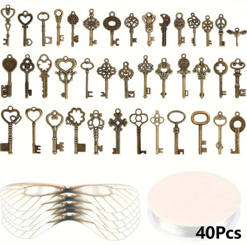 Набір для створення прикрас із літаючими ключами — 40 крил, 40 вінтажних ключів, еластична нитка | д Київ - фото 1