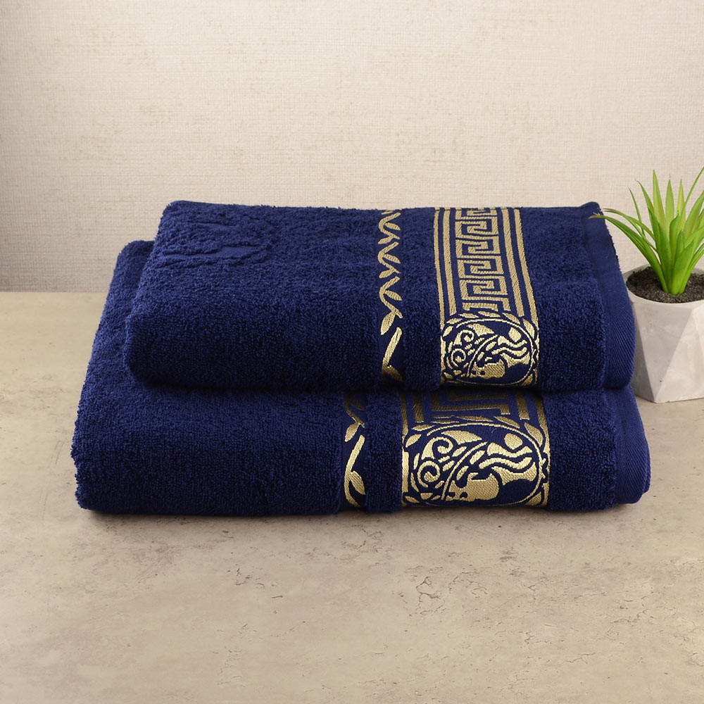 Набор полотенец для ванной 2шт GM Textile 50х90см, 70х140см Caesar 450г/м2 (Темно-синий) Сумы - изображение 1