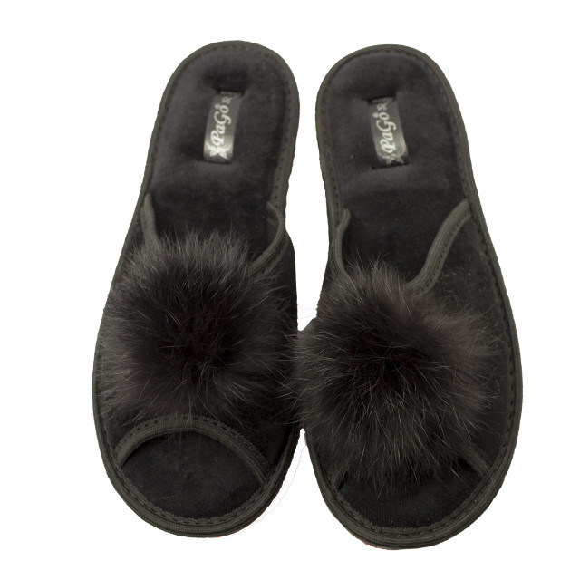 Жіночі відкриті тапочки з гарматою, чорний мех кролика натуральний 37 Одеса - фото 2